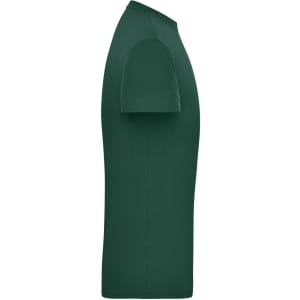 A green men's workwear t-shirt displayed from the side, featuring a simple design and a logo.
