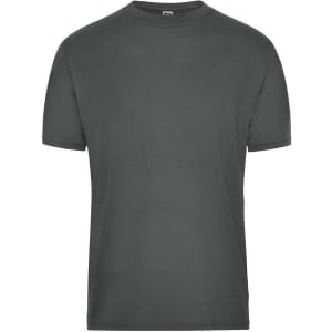 A dark green men's t-shirt with a classic crew neck and short sleeves, featuring a logo.