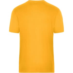 A plain yellow men's work T-shirt featuring a standard crew neck and short sleeves, with a logo on the back.