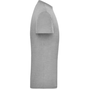 A grey men's t-shirt with short sleeves and a fitted silhouette. It features a logo on the side.