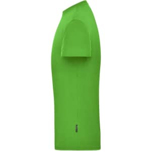 A green men's workwear T-shirt features a short sleeve design and a logo on the side.