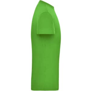 A green men's BIO workwear t-shirt displayed from the side, featuring a simple design and a logo.
