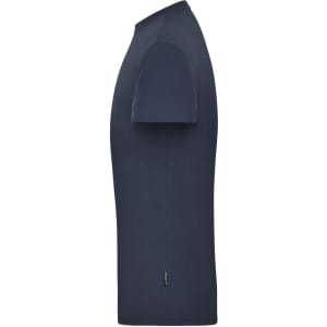 A navy blue men's workwear T-shirt featuring a short sleeve design and a logo.