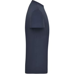 A navy blue men's t-shirt with short sleeves, featuring a logo on the side.