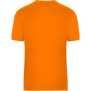 An orange men's workwear T-shirt with a plain back and a logo at the neck area.