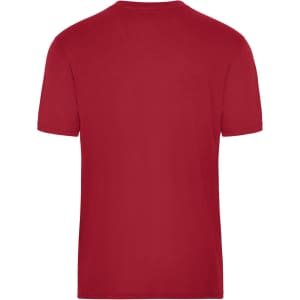 A red men's workwear t-shirt with a crew neckline and short sleeves, featuring a logo on the back.