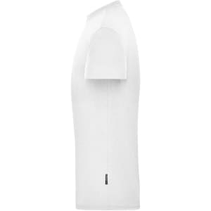 A white men's workwear T-shirt featuring short sleeves and a fitted design, with a logo on the back.