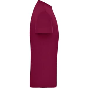 A maroon men's workwear T-shirt with short sleeves and a fitted design. It features a logo on the fabric.