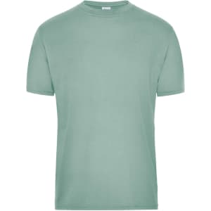 A light green men's workwear t-shirt with short sleeves and a simple design, featuring a logo on the neck.
