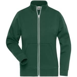 A dark green ladies' doubleface jacket with a full zip, high collar, and front pockets. It features a logo.