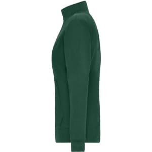 A green ladies' doubleface jacket featuring a collar and side zip pockets, with a logo on the design.