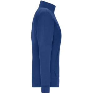 A blue Ladies Doubleface Jacket displayed from the side, featuring a high collar and zippered pockets.