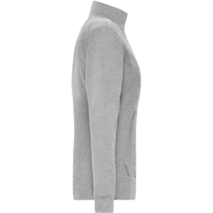 A grey ladies doubleface jacket featuring a zip-up design and side pockets. It has a simple, modern look and includes a logo.