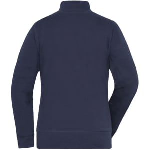 A navy doubleface jacket with a high collar, featuring a plain back design and long sleeves. It has a logo.