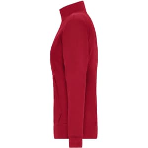 A red Ladies Doubleface Jacket in a side view, featuring a high collar and zip pockets. It has a logo on the fabric.