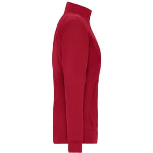 A red Ladies Doubleface Jacket seen from the side, featuring a high collar and a sleek design. It has a logo.