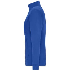 A blue Ladies Doubleface Jacket, featuring a high collar and a zip pocket, displayed from the side.