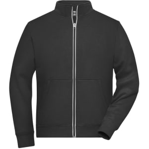 A black men's doubleface jacket with a zip front and pockets, featuring a simple, sleek design.