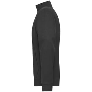 A black men's doubleface jacket features a high collar and long sleeves, with side pockets and a branded logo.