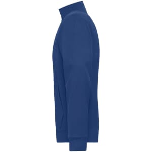 A blue men's doubleface jacket with a high collar and long sleeves, featuring a logo.