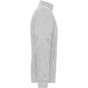 A grey men's doubleface jacket with a high collar and long sleeves, featuring a logo on the side.