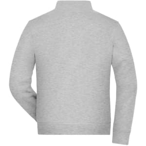 A grey men's doubleface jacket, featuring a high neckline and long sleeves, with a logo on the back.