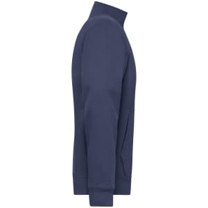 A navy blue men's double-face jacket featuring a zip-up design and side pockets. It has a modern fit and minimal branding.