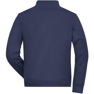 A navy blue men's doubleface jacket featuring a simple design and a logo on the back.