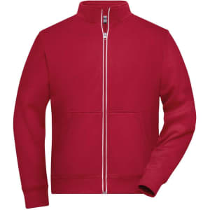 A red Men's Doubleface Jacket with a zip front and a front pocket, featuring a collar and an elastic cuff.