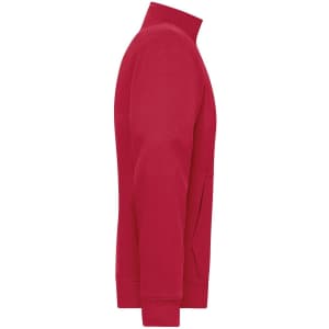 A red men's doubleface jacket featuring a high collar and side pockets, with a logo on the front.