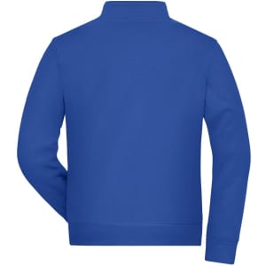 A blue men's doubleface jacket with a simple design and a branded logo on the back.