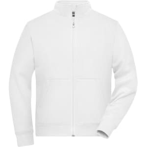 A white men's double-faced jacket with a zip front and a stand-up collar, featuring a pocket at the front.