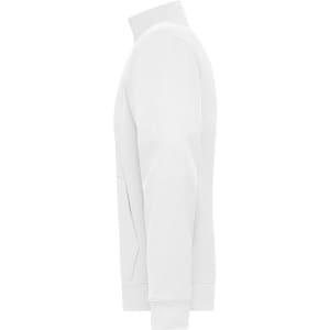 A white mens doubleface jacket featuring a high collar and side pockets, designed for workwear.