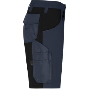 Workwear Stretch-Bermuda shorts in navy, featuring multiple pockets and a contrasting design, with a logo on the side.