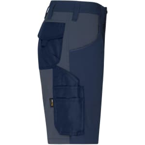 Workwear Stretch-Bermuda shorts in navy and grey, featuring multiple pockets and a logo. Suitable for workwear use.