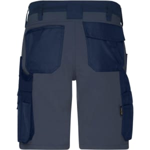 Workwear Stretch-Bermuda shorts in navy, featuring multiple pockets and a logo. Ideal for practical workwear applications.