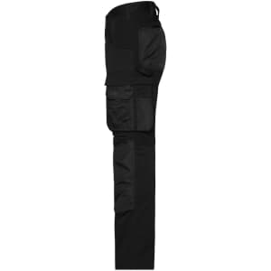 A pair of black workwear stretch-pants featuring multiple pockets and an integrated design.
