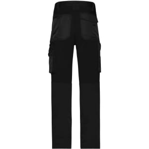 Black work pants featuring cargo pockets and a stylish design. The pants are made for durability and practicality.
