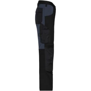 Stretch-pants in black and navy with multiple pockets and a side view showcasing the workwear design.