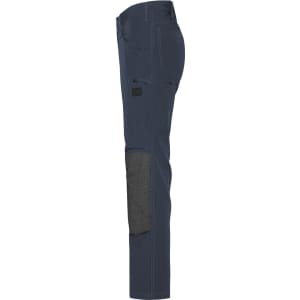 Workwear pants in dark navy with 4-way stretch and grey accents on the lower leg. Features pockets and a logo.