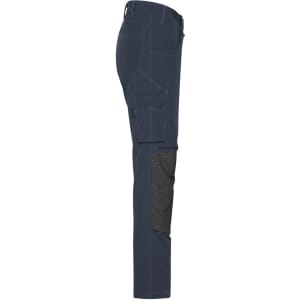 Workwear pants in navy blue with grey accents, featuring multiple pockets and a 4-way stretch design.
