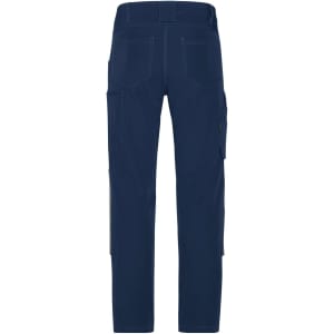Navy workwear pants with a 4-way stretch feature, showcasing a back view with multiple pockets.