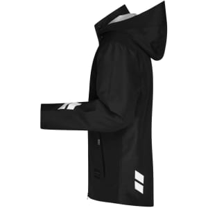 A black Hardshell Workwear Jacket with a hood, featuring reflective details and a sleek design.