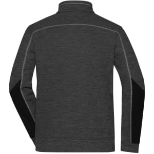 A men's structure fleece jacket in dark grey with black accents and a high collar. Features a logo on the design.