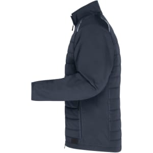 A soft shell jacket in navy, featuring a zip front and padded detail on the body. It has a logo on the chest.