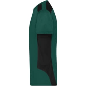 A men's workwear T-shirt in teal and black, featuring a short-sleeve design and a logo.