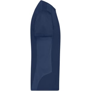 A navy blue men's workwear T-shirt with short sleeves and a fitted design. It features a logo on the front.