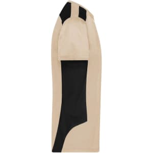 A men's workwear t-shirt in beige with black accents, featuring a logo on the front.