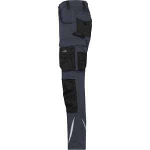 Workwear pants in dark grey featuring multiple pockets and black accents, designed for durability and functionality.