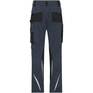 Workwear pants in navy with black detailing, featuring pockets and reflective strips on the legs.